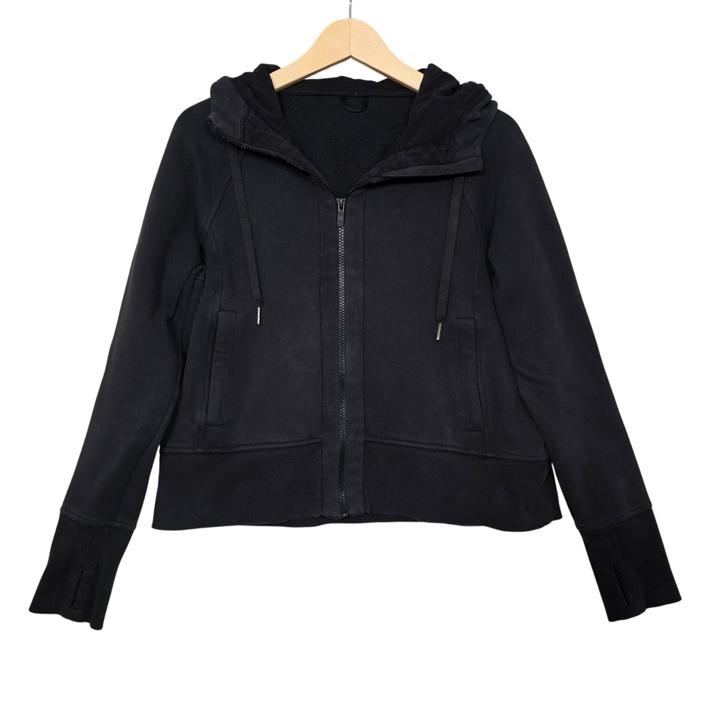Lululemon Women's Scuba Hoodie Jacket Thick Black Cotton Fleece Front Zip 8